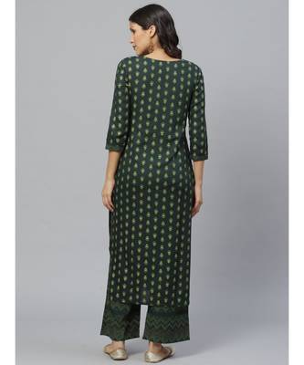 Indo Era Green Foil Printed Straight Kurta Set 3