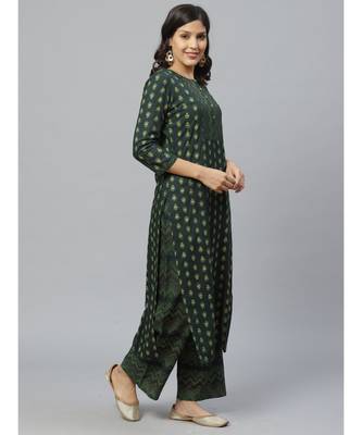 Indo Era Green Foil Printed Straight Kurta Set 4