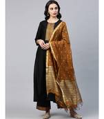 Indo Era Black Solid Straight Kurta Palazzo with Dupatta Set