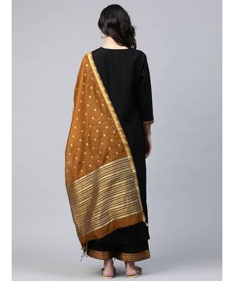 Indo Era Black Solid Straight Kurta Palazzo with Dupatta Set 2