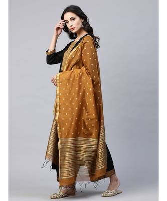 Indo Era Black Solid Straight Kurta Palazzo with Dupatta Set 3