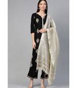 Indo Era Black Foil Floral Printed Straight Kurta Palazzo with Dupatta Set