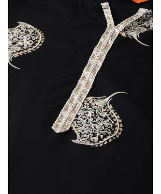 Indo Era Black Foil Floral Printed Straight Kurta Palazzo with Dupatta Set 5