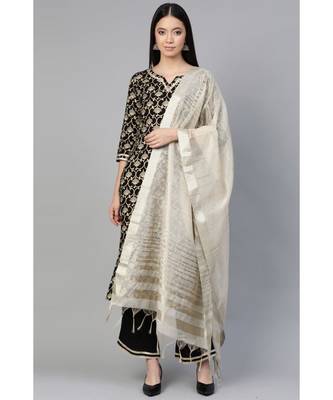 Indo Era Black Foil Floral Printed Straight Kurta Palazzo with Dupatta Set 1