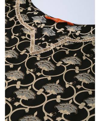Indo Era Black Foil Floral Printed Straight Kurta Palazzo with Dupatta Set 5