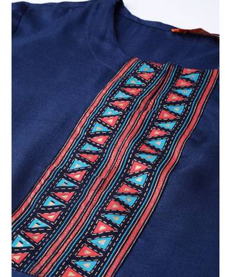Indo Era Navy Blue Solid Straight Kurta with Palazzo Set 5