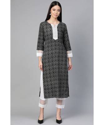 Indo Era Black Printed Straight Kurta with Palazzo Set 1
