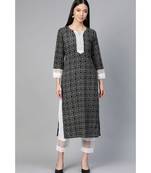 Indo Era Black Printed Straight Kurta with Palazzo Set
