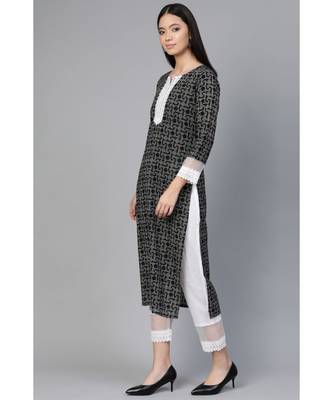 Indo Era Black Printed Straight Kurta with Palazzo Set 3