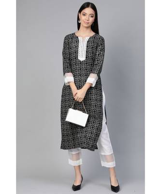 Indo Era Black Printed Straight Kurta with Palazzo Set 4