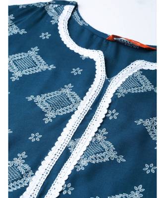 Indo Era Blue Floral Foil Printed Straight Kurta with Palazzo Set 5