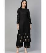 Indo Era Black Embroidered Straight Kurta Palazzo with Dupatta Set