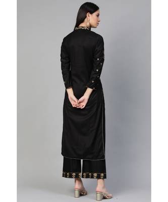 Indo Era Black Embroidered Straight Kurta Palazzo with Dupatta Set 2
