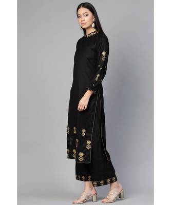 Indo Era Black Embroidered Straight Kurta Palazzo with Dupatta Set 4