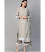 Indo Era Grey Foil Floral Printed Straight Kurta with Palazzo Set