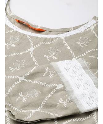 Indo Era Grey Foil Floral Printed Straight Kurta with Palazzo Set 5