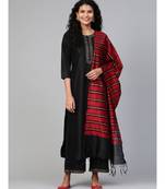 Indo Era Black Solid Straight Kurta Palazzo with Dupatta Set