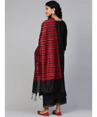 Indo Era Black Solid Straight Kurta Palazzo with Dupatta Set 2
