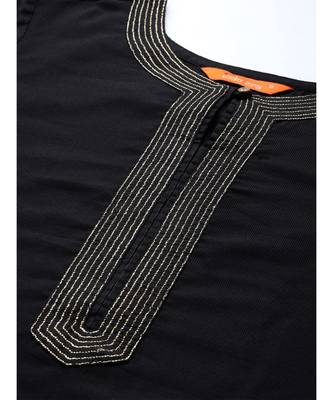 Indo Era Black Solid Straight Kurta Palazzo with Dupatta Set 4