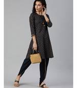 Indo Era Navy Blue Foil Printed A-Line Kurta with Palazzo Set