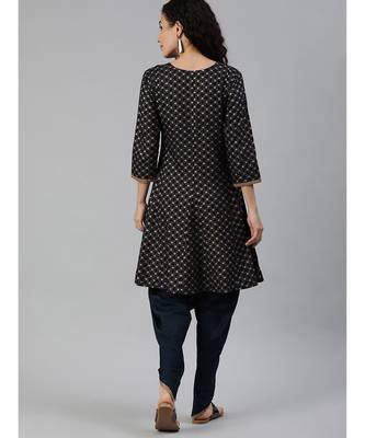 Indo Era Navy Blue Foil Printed A-Line Kurta with Palazzo Set 2
