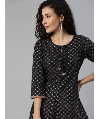 Indo Era Navy Blue Foil Printed A-Line Kurta with Palazzo Set 5