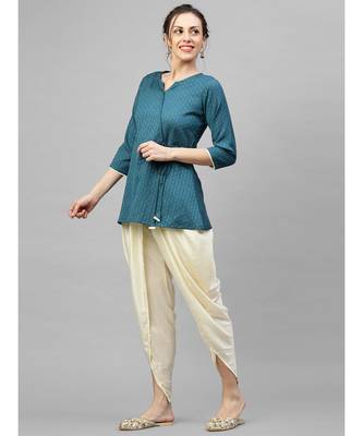 Indo Era Teal Solid A-Line Kurta with Dhoti Pant Set 3