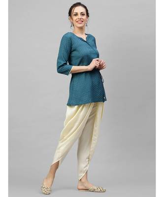 Indo Era Teal Solid A-Line Kurta with Dhoti Pant Set 4