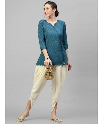 Indo Era Teal Solid A-Line Kurta with Dhoti Pant Set 5