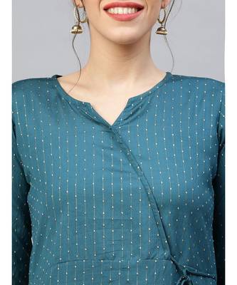 Indo Era Teal Solid A-Line Kurta with Dhoti Pant Set 6