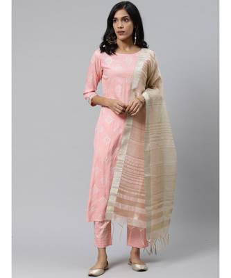 Indo Era Pink Foil Printed Straight Kurta with Pant Set 1