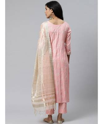 Indo Era Pink Foil Printed Straight Kurta with Pant Set 2