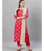 Indo Era Pink Foil Printed Straight Kurta with Pant Set