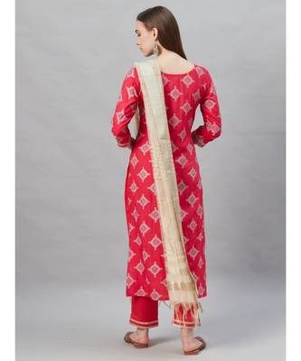 Indo Era Pink Foil Printed Straight Kurta with Pant Set 2
