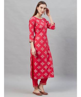 Indo Era Pink Foil Printed Straight Kurta with Pant Set 3