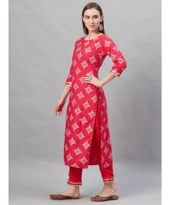 Indo Era Pink Foil Printed Straight Kurta with Pant Set 4
