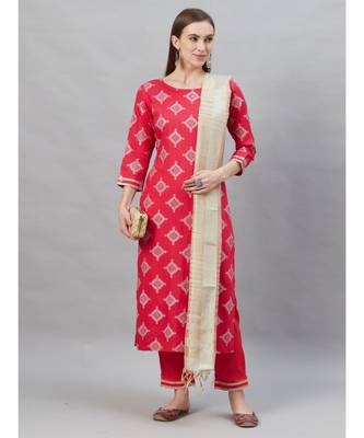 Indo Era Pink Foil Printed Straight Kurta with Pant Set 5