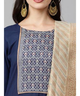 Indo Era Navy Blue Solid Straight Kurta Palazzo with Dupatta Set 6