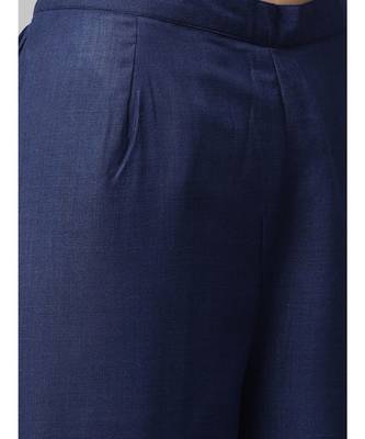 Indo Era Navy Blue Solid Straight Kurta Palazzo with Dupatta Set 7