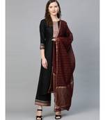 Indo Era Black Solid Straight Kurta Palazzo with Dupatta Set