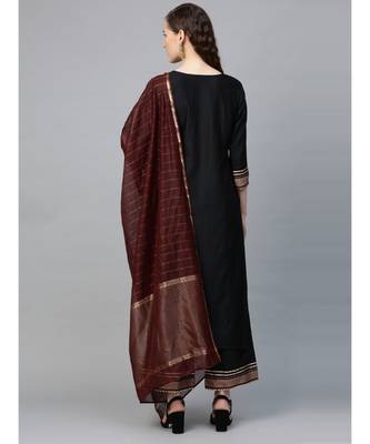 Indo Era Black Solid Straight Kurta Palazzo with Dupatta Set 2