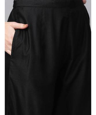 Indo Era Black Solid Straight Kurta Palazzo with Dupatta Set 6
