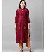 Indo Era Magenta Embroidered Straight Kurta with Trouser Set