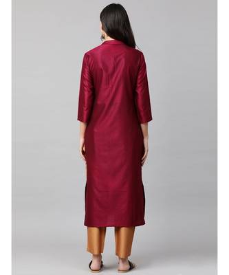 Indo Era Magenta Embroidered Straight Kurta with Trouser Set 2