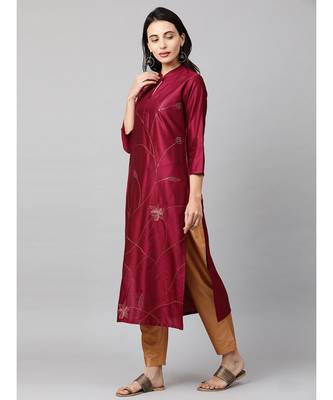 Indo Era Magenta Embroidered Straight Kurta with Trouser Set 3