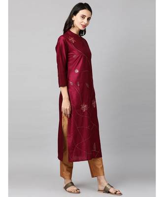 Indo Era Magenta Embroidered Straight Kurta with Trouser Set 4