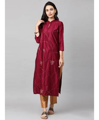 Indo Era Magenta Embroidered Straight Kurta with Trouser Set 5