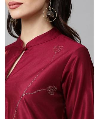 Indo Era Magenta Embroidered Straight Kurta with Trouser Set 6