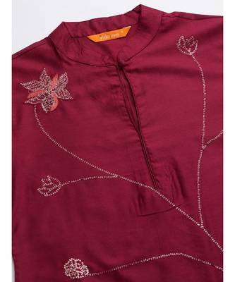 Indo Era Magenta Embroidered Straight Kurta with Trouser Set 7