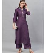 Indo Era Purple Embroidered Straight Kurta with Palazzo Set